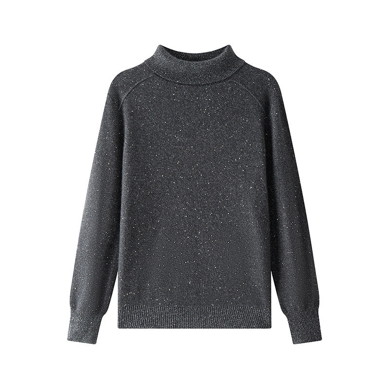 Women's Custom Black High Neck Long Sleeve Cashmere Knit Sweater | OEM/ODM Knitwear Manufacturer