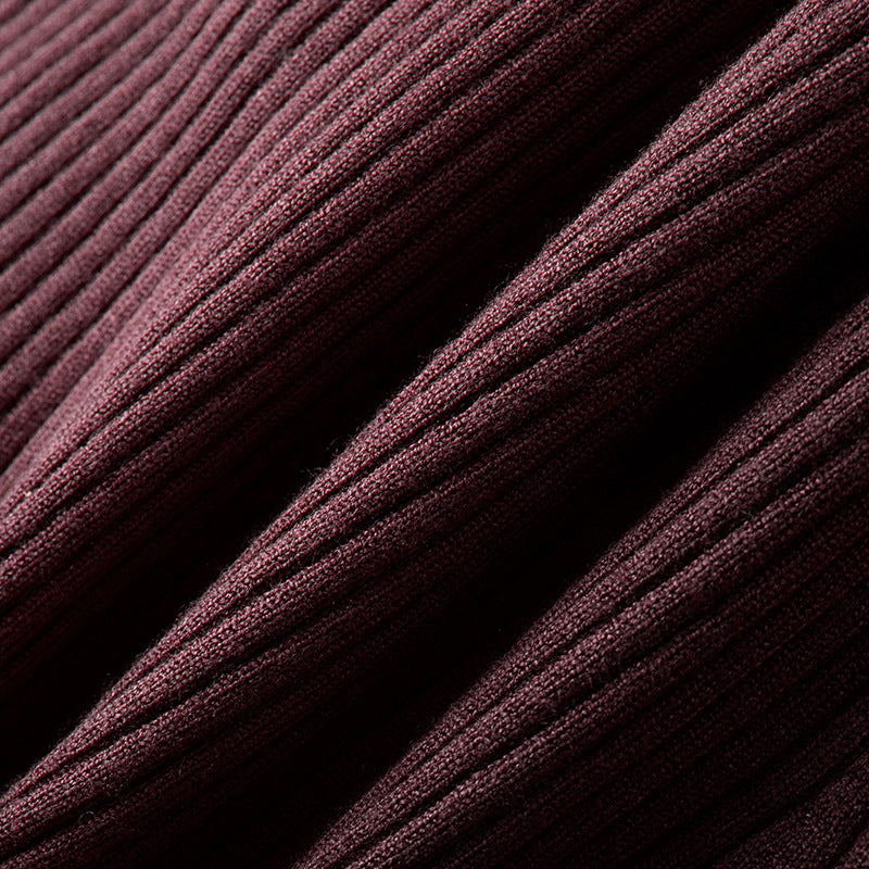 Women's Custom Burgundy V-Neck Long Sleeve Wool Knit Sweater | OEM/ODM Knitwear Manufacturer