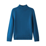 Load image into Gallery viewer, Women's Custom Blue Round Neck Long Sleeve Wool Knit Sweater | OEM/ODM Knitwear Manufacturer