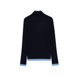 Load image into Gallery viewer, Women's Custom Blue High Neck Long Sleeve Wool Knit Sweater | OEM/ODM Knitwear Manufacturer