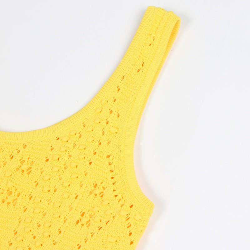 Women's Custom Yellow V-Neck Sleeveless Knit Dress | OEM/ODM Knitwear Manufacturer