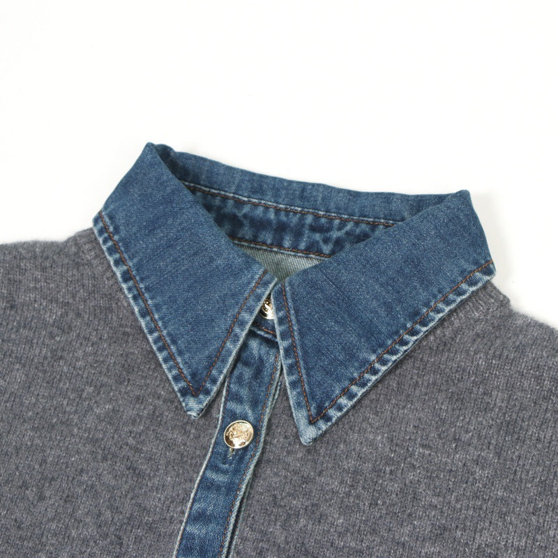 Women's Custom Gray Lapel Wool Knit Sweater | OEM/ODM Knitwear Manufacturer