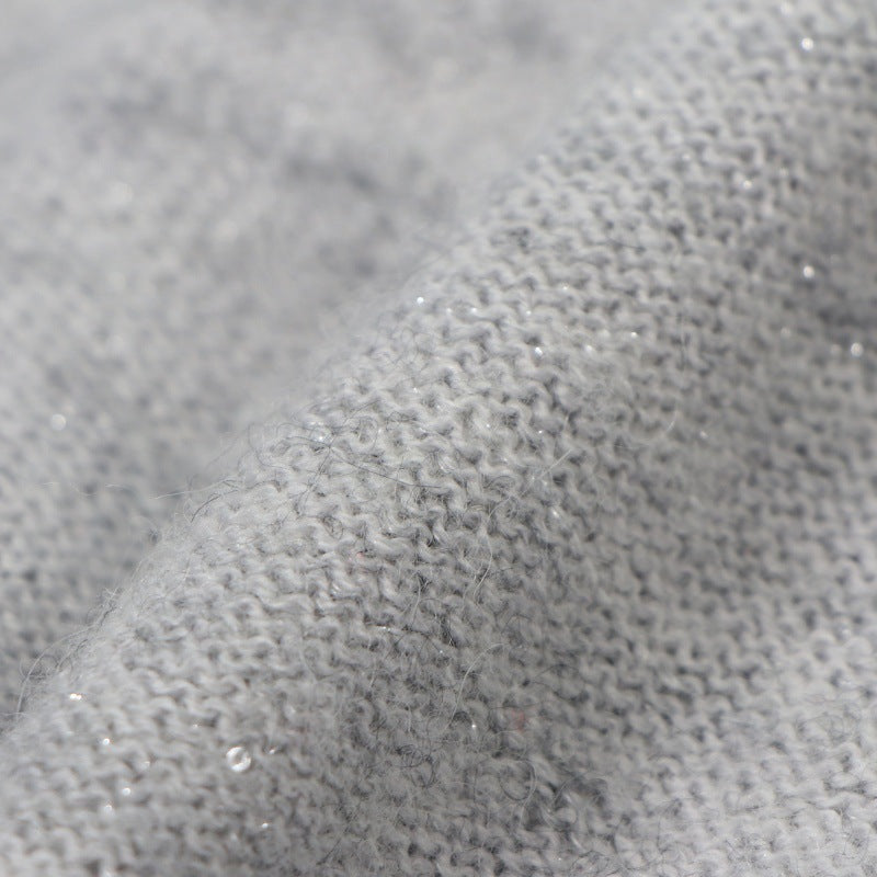 Women's Custom Gray V-Neck Long Sleeve Wool Knit Cardigan | OEM/ODM Knitwear Manufacturer