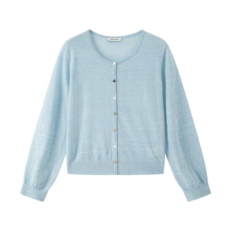 Women's Custom Round Neck Long Sleeve Wool Knit Cardigan | OEM/ODM Knitwear Manufacturer