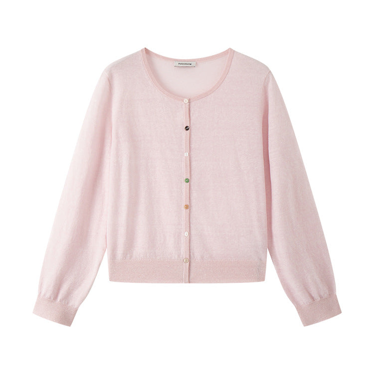 Women's Custom Round Neck Long Sleeve Wool Knit Cardigan | OEM/ODM Knitwear Manufacturer