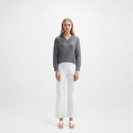 Load image into Gallery viewer, Women's Custom Gray V-Neck Long Sleeve Knit Sweater | OEM/ODM Knitwear Manufacturer