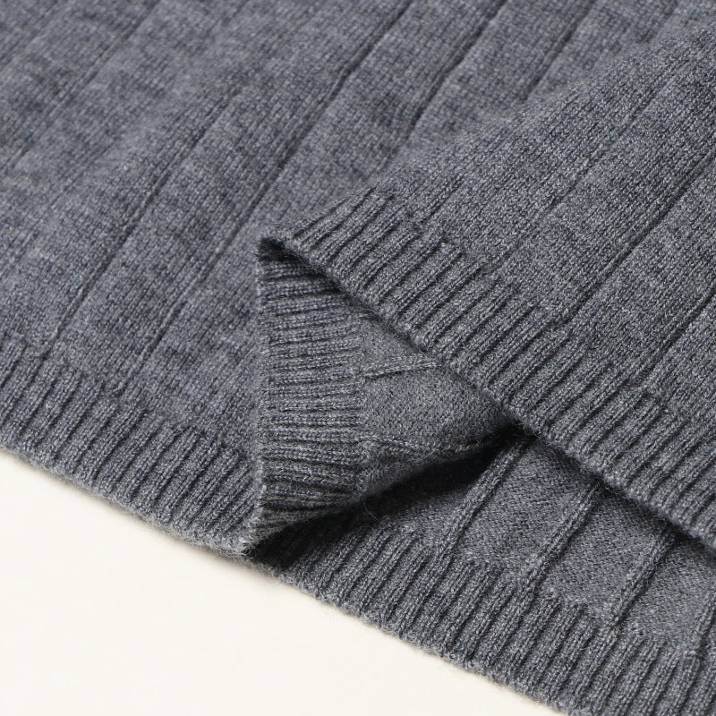 Gray Polo Collar Long Sleeve Knit Dress Wool