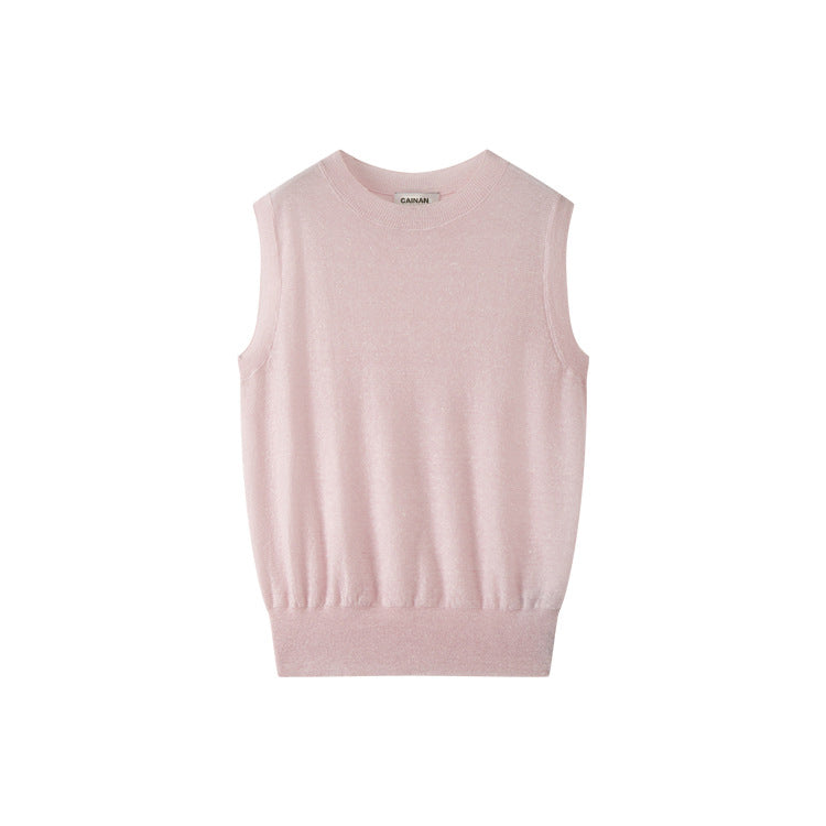 Women's Custom Pink Round Neck Sleeveless Wool Knit Vest | OEM/ODM Knitwear Manufacturer