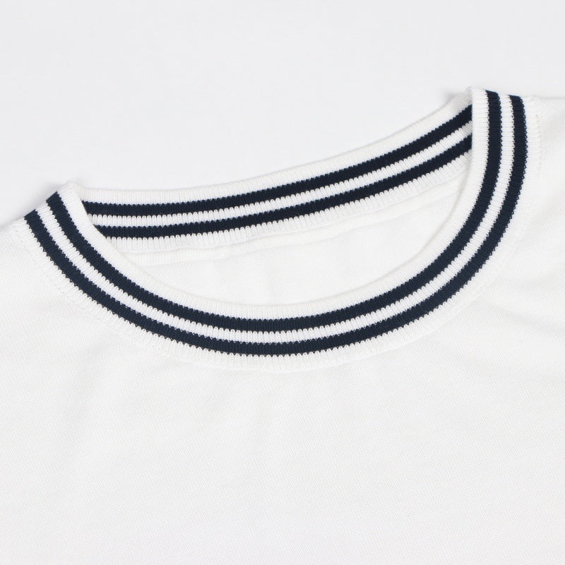 Men's White Round Neck Short Sleeve Tencel T-Shirt