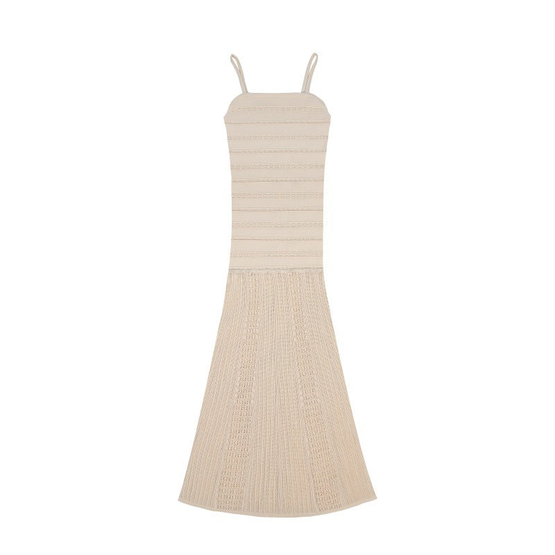 Women's Custom Beige Sleeveless Spaghetti Strap Knit Dress | OEM/ODM Knitwear Manufacturer