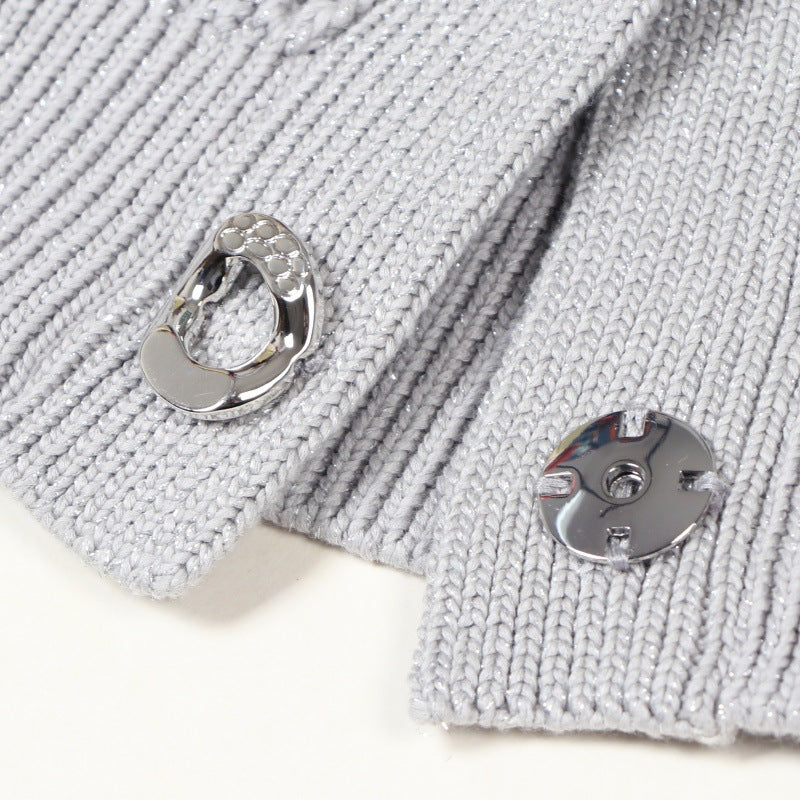 Women's Custom Gray V-Neck Long Sleeve Cotton Knit Sweater | OEM/ODM Knitwear Manufacturer
