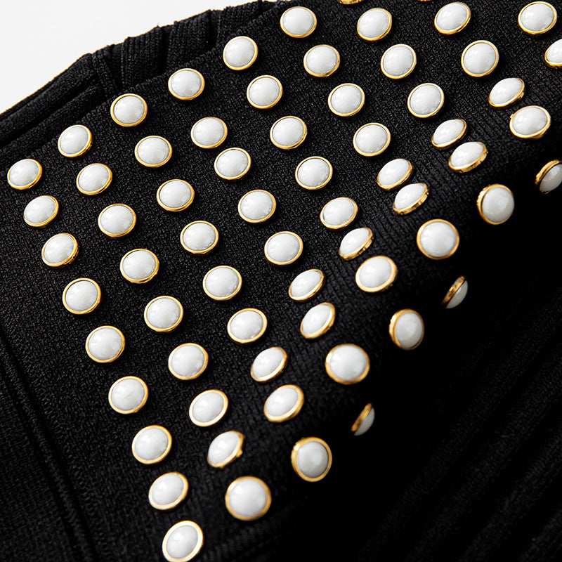 Women's Custom Black Lapel Short Sleeve Knit Dress | OEM/ODM Knitwear Manufacturer
