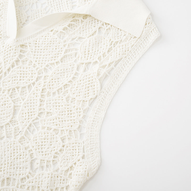 Women's Custom White Polo Collar Sleeveless Cotton Knit Top | OEM/ODM Knitwear Manufacturer