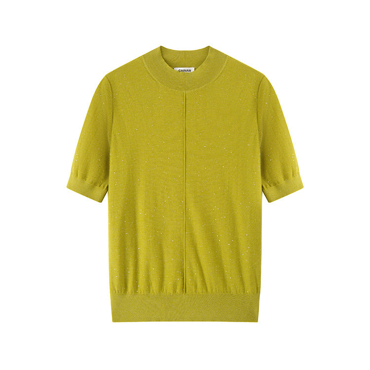 Women's Custom Yellow Round Neck Short Sleeve Knit Sweater | OEM/ODM Knitwear Manufacturer
