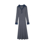 Load image into Gallery viewer, Gray Polo Collar Long Sleeve Knit Dress Wool
