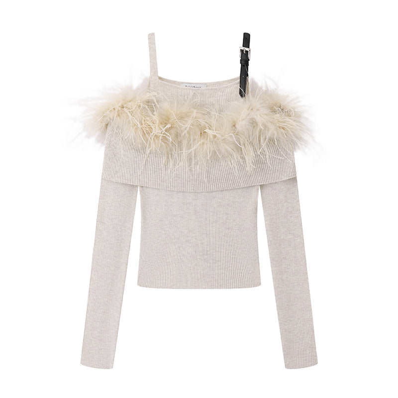 Off Shoulder Knit Sweater Wool