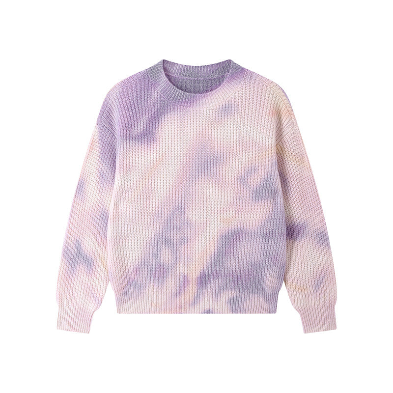 Purple Round Neck Long Sleeve Sweater Wool