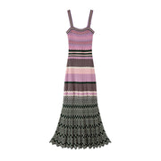 Women's Custom Stripe Straight Neck Sleeveless Knit Maxi Dress | OEM/ODM Knitwear Manufacturer