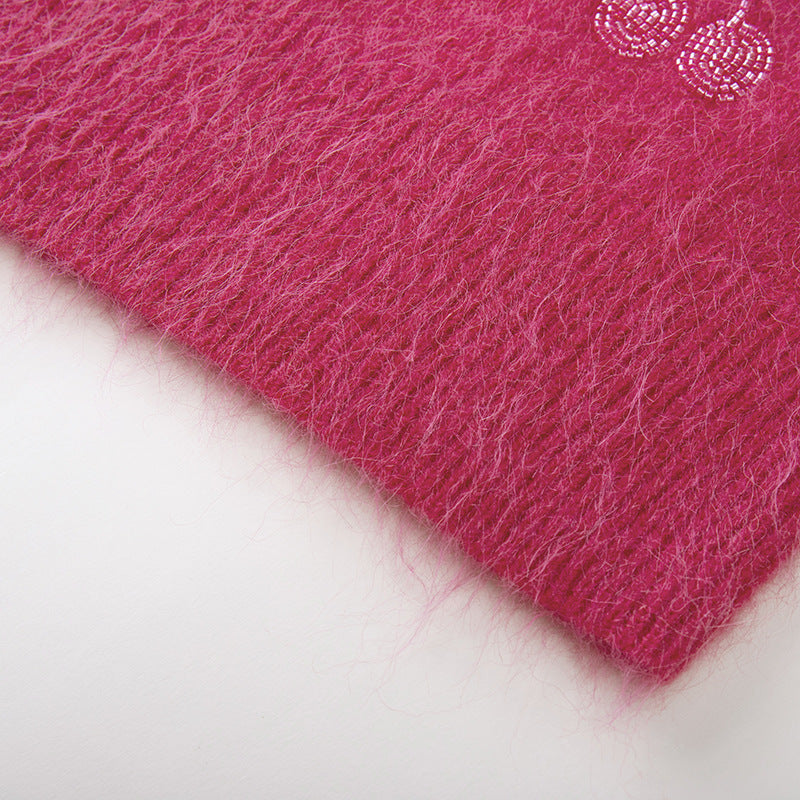 Women's Custom Pink Round Neck Long Sleeve Wool Knit Sweater | OEM/ODM Knitwear Manufacturer