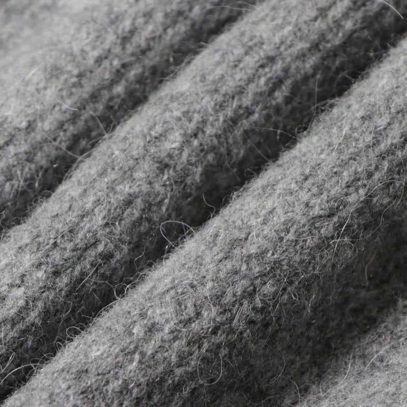 Gray Round Neck Long Sleeve Knit Cardigan Wool
