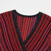 Women's Red V-Neck Long Sleeve Knit Dress