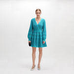 Load image into Gallery viewer, Blue V Neck Long Sleeve Knit Dress