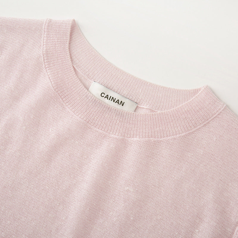 Women's Custom Pink Round Neck Sleeveless Wool Knit Vest | OEM/ODM Knitwear Manufacturer