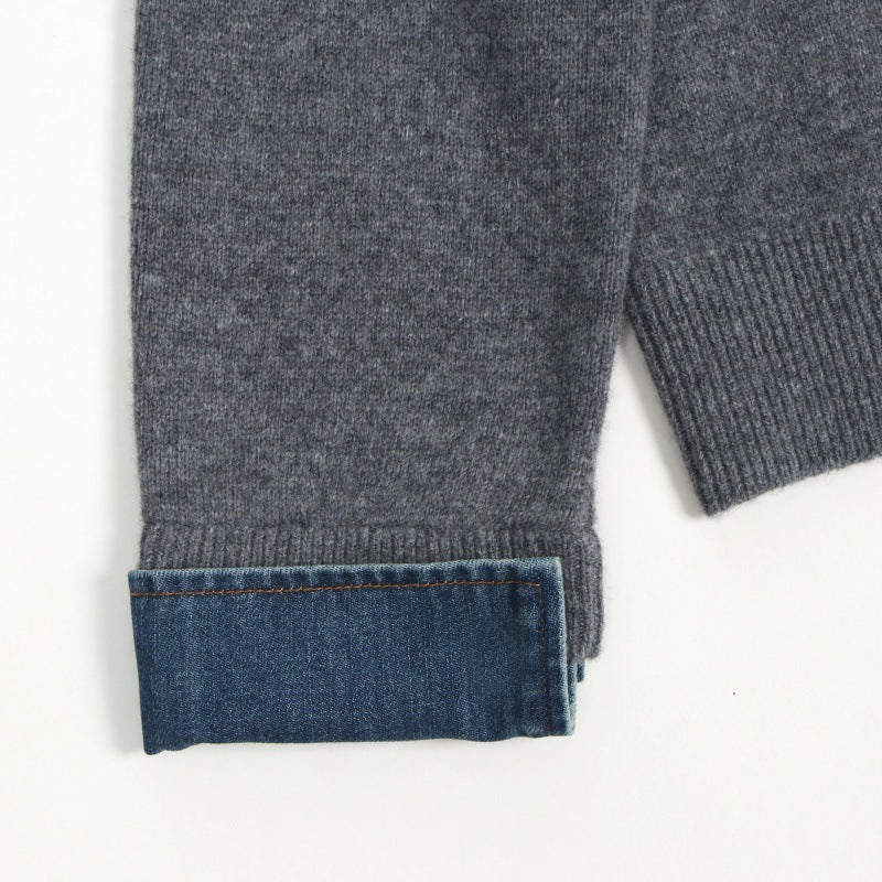 Women's Custom Gray Lapel Wool Knit Sweater | OEM/ODM Knitwear Manufacturer