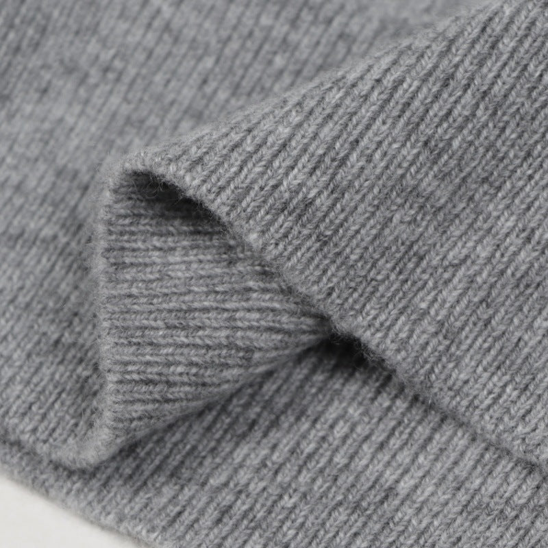 Gray Round Neck Long Sleeve Knit Cardigan Wool
