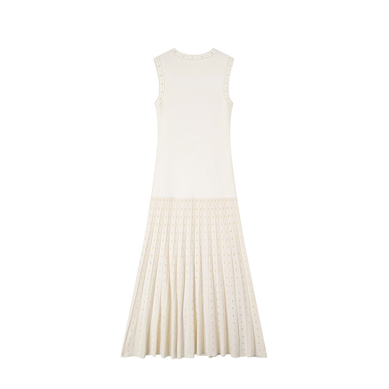 Women's Custom White Round Neck Sleeveless Knit Dress | OEM/ODM Knitwear Manufacturer