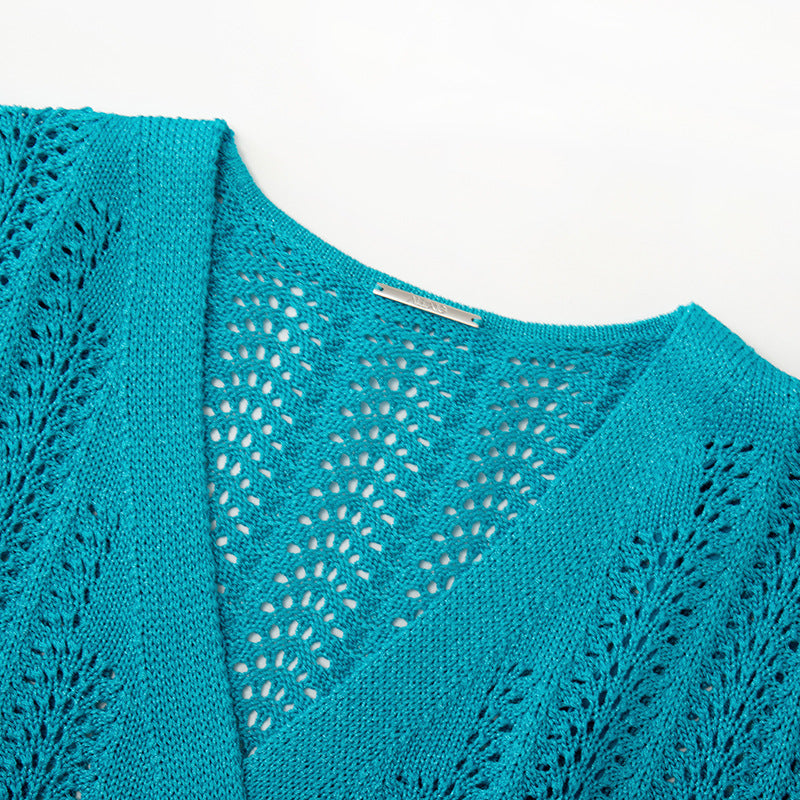 Women's Blue V-Neck Long Sleeve Knit Dress – Wholesale & OEM